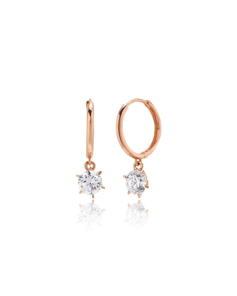 14K 18K Gold Cubic Zirconia Hinged Hoop Earrings thumbnail