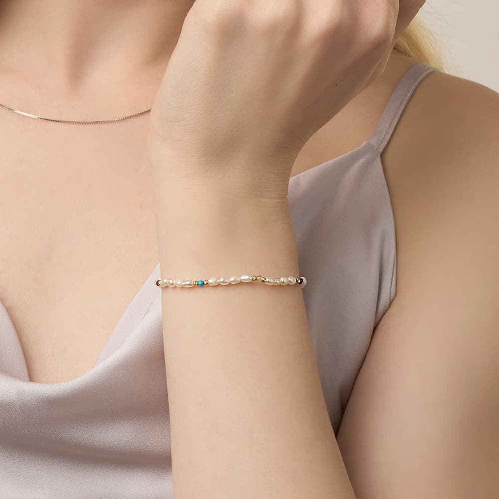 14k Vivid Pearl and Faceted Ball Bracelet alternate