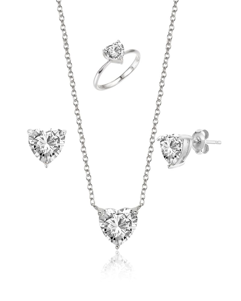 925 Silver Heart Row Moissanite Set thumbnail