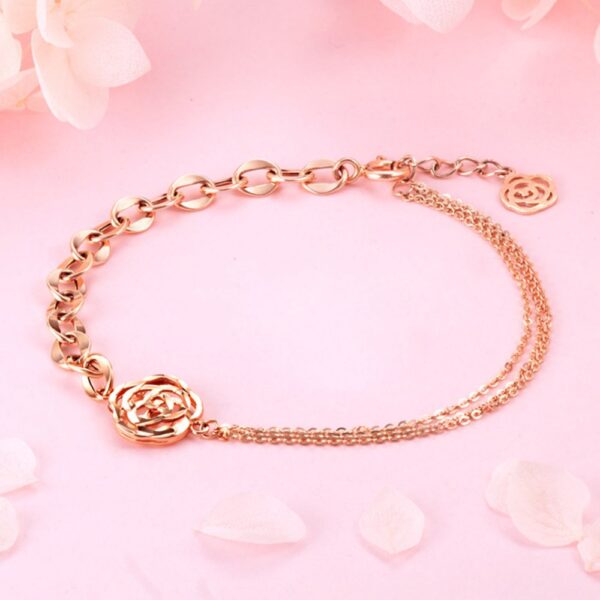 18K Estrose Bracelet – Hollow Double Chain Rose Design